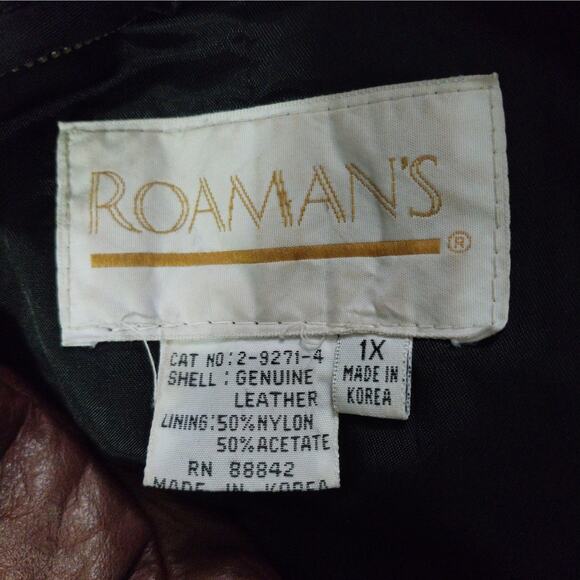 ROAMAN'S! EXQUISITE BLACK & BROWN GENUINE LEATHER GEOMETRIC JACKET, COAT! SZ 1X - Picture 10 of 12